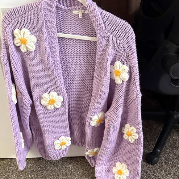 Baevely Sweaters - Lavender Daisy Knit Cardigan